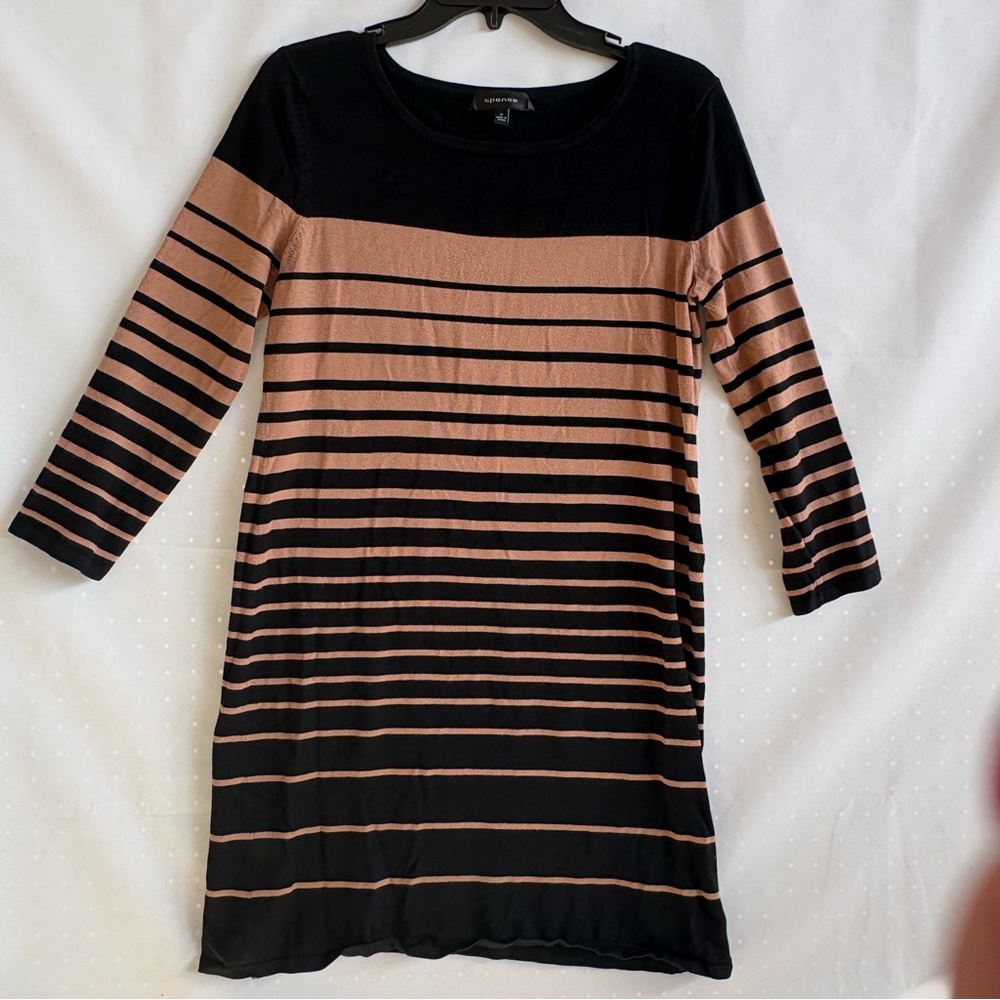Spense Elegant Black and Tan Striped Long Sleeve Dress. size M. INV25/269